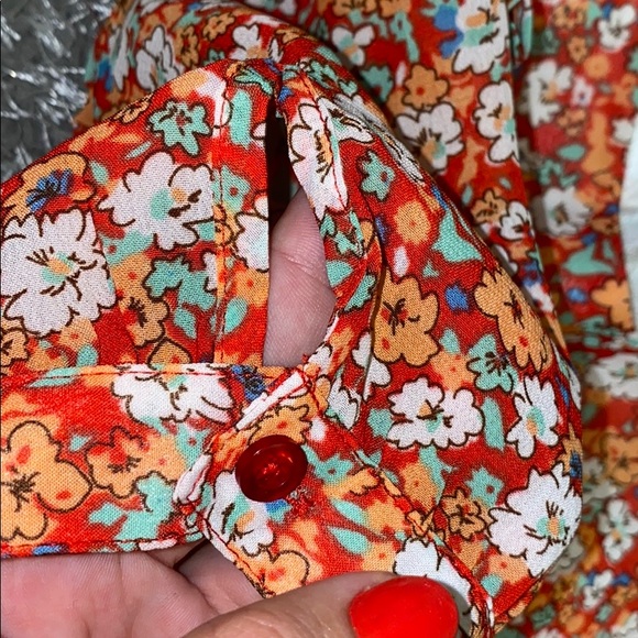 Forever 21 Orange Puff Sleeve Floral Dress - Picture 3 of 9